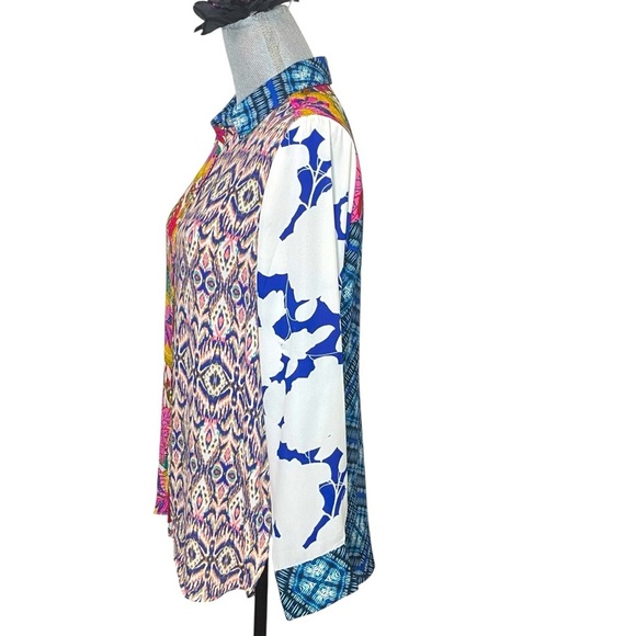 ROSE + OLIVE Blouse M Button Up Long Sleeve Mixed Media Top - Picture 2 of 12